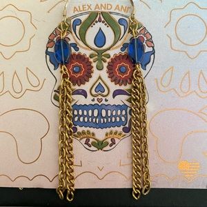 Alex and Ani blue and gold chain drop earrings
